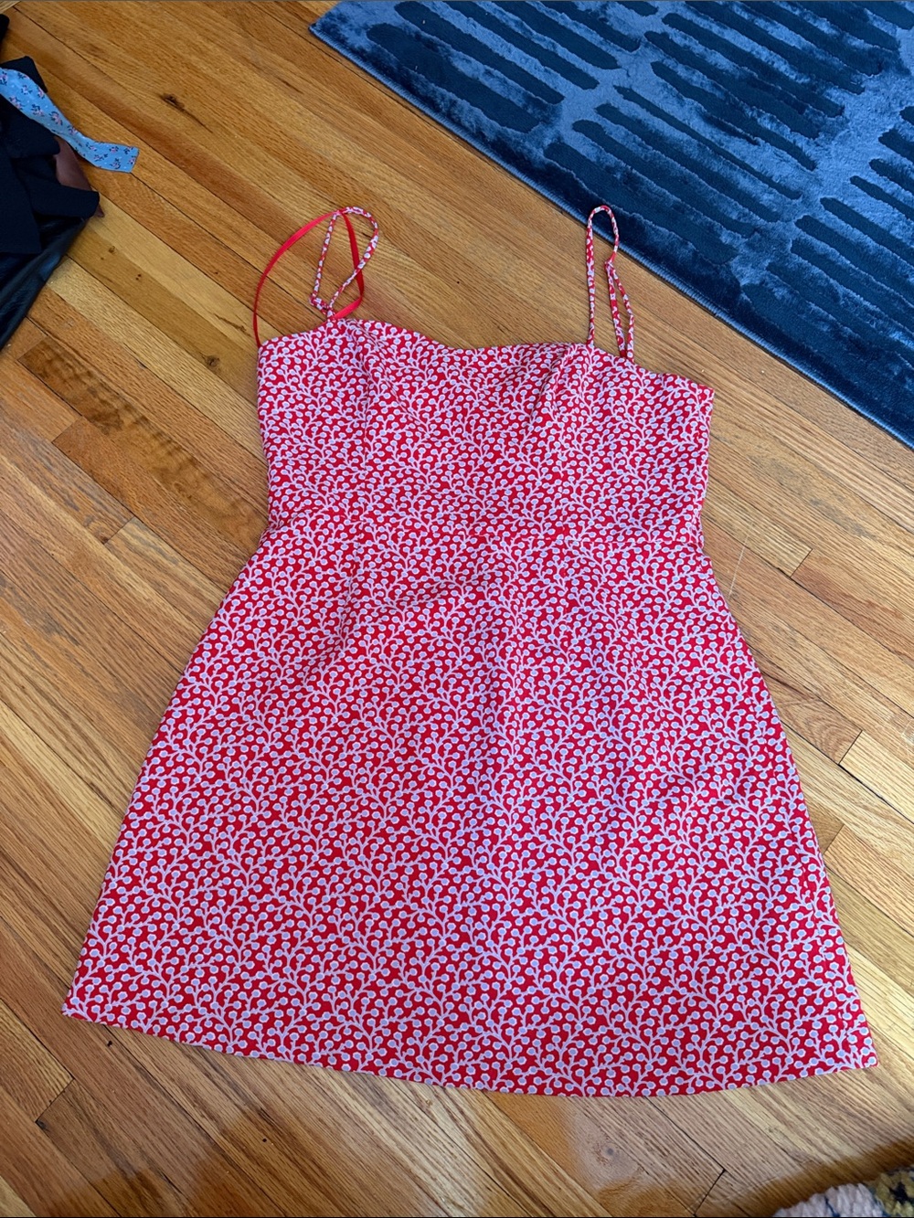 French Connection Red and White Printed Spaghetti-Strap Mini Dress